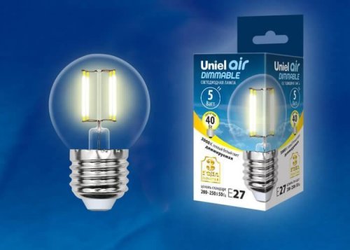 Лампа светодиодная Uniel Air LED-G45-5W/WW/E27/CL/DIM GLA01TR G45 220В 5Вт 3000К картинка 